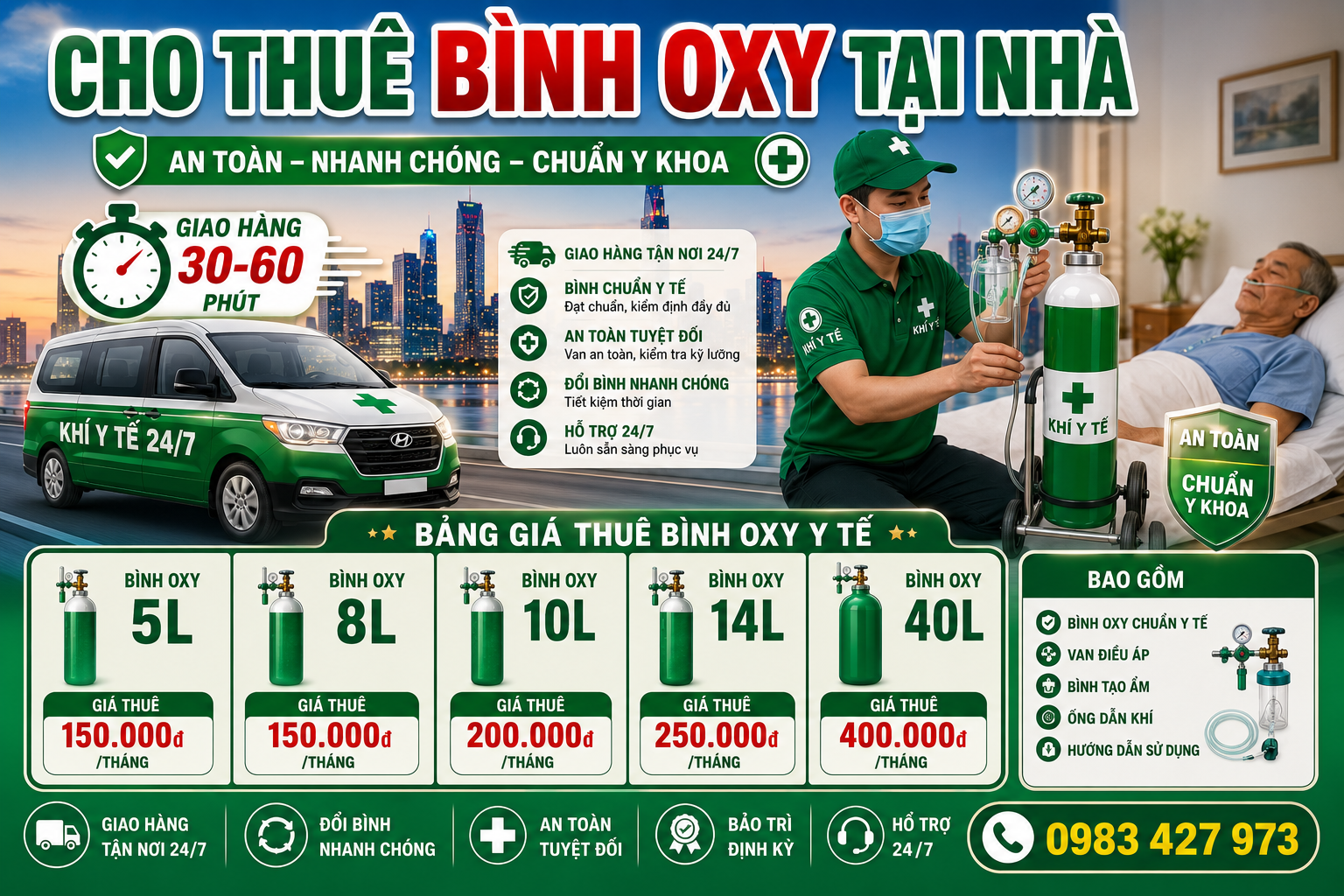Cho thuê bình oxy tại nhà giá tốt, uy tín